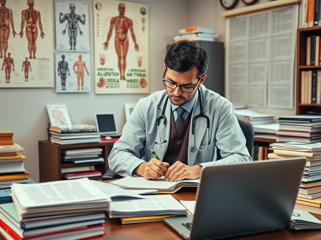 Médico estudando e se aprimorando